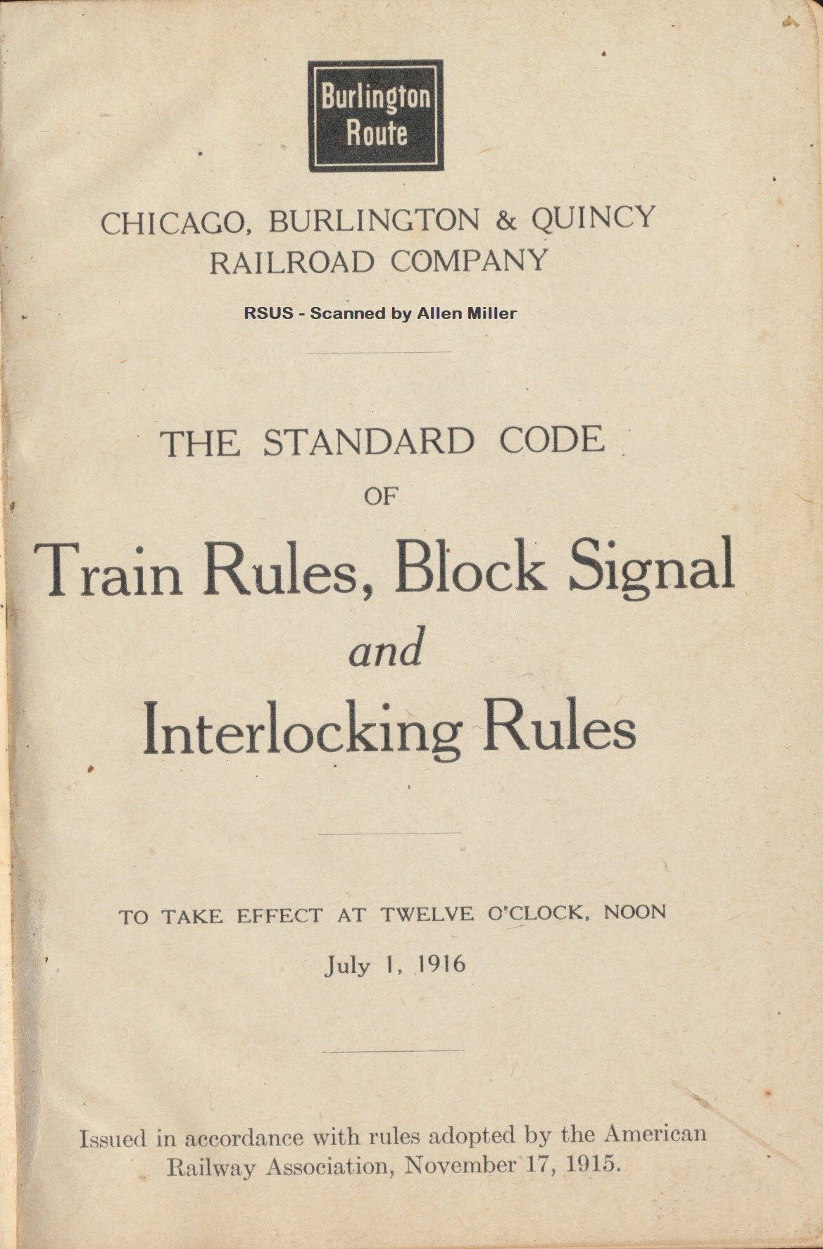 Chicago, Burlington & Quincy RR Signal Aspects 1916